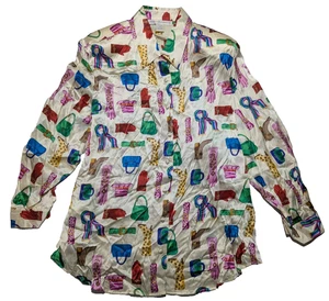 VTG Jessica Holbrook Silk Ivory FASHION ICON AOP  Shirt - Women Plus 1X EUC - Picture 1 of 19
