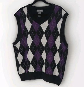 Saddlebred Men's Blue Argyle Vest Size L Preppy Work Business or Casual Runs Big - Picture 1 of 3
