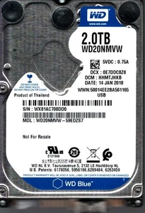 WD20NMVW-59EDZS7 S/N: WX81A DCM: HHMTJHKB WESTERN DIGITAL 2TB THAILAND JAN 2018 - Afbeelding 1 van 2