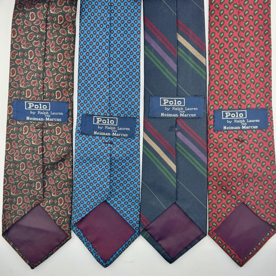 Vintage Polo Ralph Lauren Neiman Marcus Italian Silk Neck Tie Lot Handmade USA - Image 1 of 4