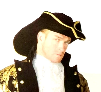 Charades Pirate Adult HAT, Black with Gold Trim - Image 1 of 3