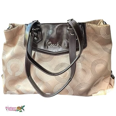 Coach Ashley Beige Brown Carryall Tote Shoulder Bag Handbag F1259-F20049 - Image 1 of 4