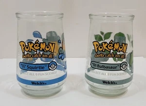 Vtg Welch's Jelly Jar Glasses Pokémon #01 Bulbasaur and #07 Squirtle - Lot of 2 - Picture 1 of 10