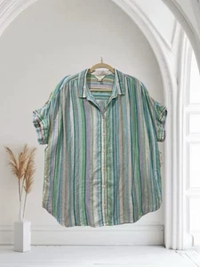 Time And Tru Top Womens XL Linen Blend Button Front Boho Summer Beachy Oversized - Picture 1 of 21