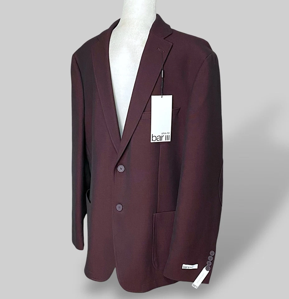 Abrigo deportivo ajustado Bar III para hombre Blazer de vacaciones rojo borgoña 44R nuevo con etiquetas $295 Foto 1 de 4