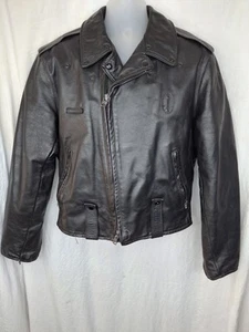 Taylor's Leatherwear Black Heavy Leather Uniform Motorcycle Jacket Coat Size 40 - Picture 1 of 7