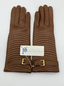 Portolano Lederhandschuhe Kaschmir gefüttert tabakbraun 7,5 Napa Gürtel gesteppt - Bild 1 von 11