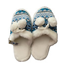 DG Ladies Blue Black White Teal Knit Cushioned Sweater Slippers Non-Slip b11