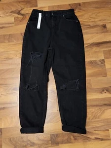 New ASOS Jeans Design Black Denim Cuff Torn Holes Pants women's Sz 26/28 Petite - Picture 1 of 4