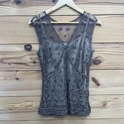 Camisa Spiegel Mujer 4 Marrón Transparente Dos Capas Malla Cuentas Encaje Estilo Y2K Chica B74 Foto 1 de 4