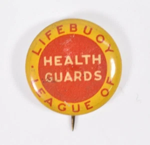 Prendedor Pinback Publicitario Jabón Guardias de la Salud Liga de Salvavidas Años 30 De Colección - Imagen 1 de 3