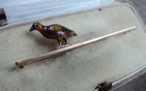 Superb Vintage 9ct Rose Gold & Silver Enamel GROUSE Brooch / Pin c.1910/20 - Picture 1 of 6