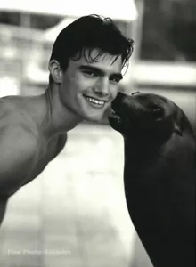 1990s Vintage BRUCE WEBER Handsome Young Man PETER Sea Lion Kiss Seal Photo Art - Picture 1 of 1