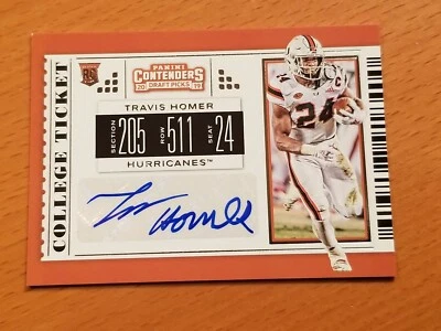 2019 Contenders Draft #276 Travis Homer Miami Seahawks Rookie RB Auto E - Image 1 of 2
