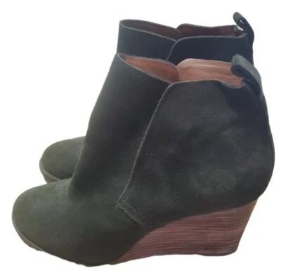 Lucky Brand Womens Yoniana Ankle Boots Booties Green Leather Wedge Pull On 9M - Image 1 of 4