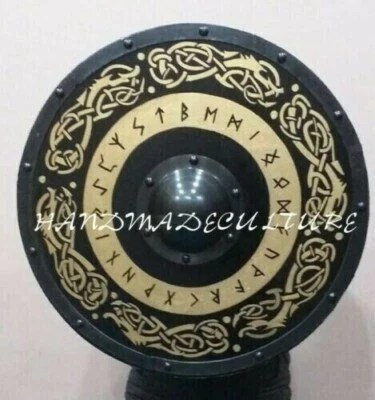 Escudo de madera vikingo, cosplay, escudo redondo vikingo 24" metal pesado regalo de diseñador Foto 1 de 4