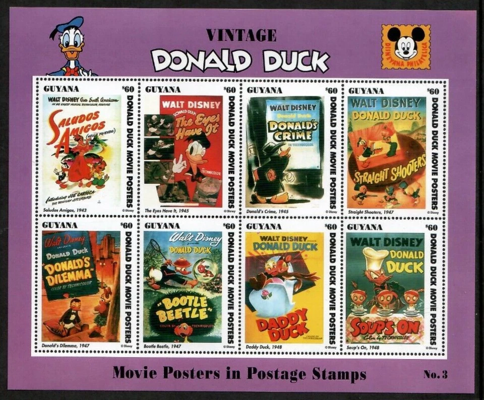 Guyana 1994 - Disney - Pato Donald - Hoja de 8 estampillas - Púrpura - MNH Foto 1 de 1