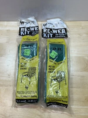 Lote de 2 sillas de césped de patio Wellington vintage correas verdes blancas 17 pies Foto 1 de 4