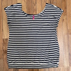 Women's Sz 2 18/20 PURE ENERGY Knit Black Stripe Sleeveless Stretchy Top Scoop - Picture 1 of 5