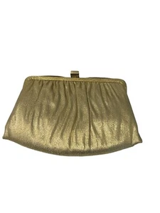 Vintage 60's Gold Lame Clutch Purse Gold Chain Disco Wedding Top Clasp Estate - Picture 1 of 5