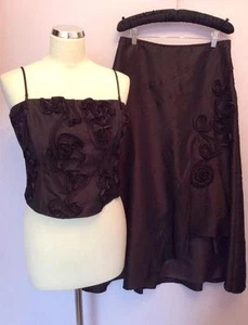 PER UNA BROWN APPLIQUÉ TRIM BUSTIER TOP & SKIRT SUIT SIZE 12 - Picture 1 of 5