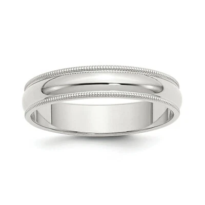 Sterling Silver Polished Unisex 5mm Milgrain Half Round Wedding Band Sz 4 - 13.5 - Image 1 of 2