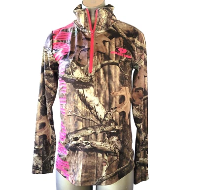 Mossy Oak Camo Girls Youth Med Shirt Long Sleeve Break-up Infinity Pink Trim - Image 1 of 4