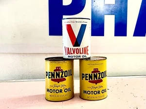 Vintage Oil Can Lot Pennzoil Valvoline Cardboard Full Qt NOS Gas Good Condition - Picture 1 of 4