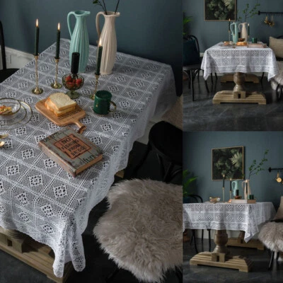 White Lace Crochet Tablecloth Wedding Party Rectangle Table Cloth Cover Tabletop - Image 1 of 4