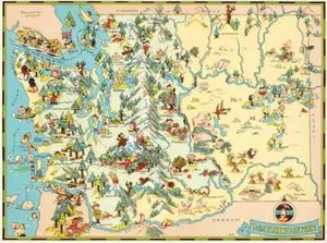  Canvas Reproduction, Vintage Pictorial Map of Washington Ruth Taylor 1935 - Picture 1 of 1