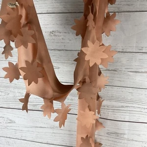 Unique Boutique Satin Scarf Die Cut Flower Fringe Beautiful Autumn Peach Color - Picture 1 of 12