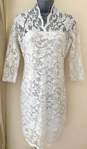 White Lace Lining 3/4 Sleeve Glamour Pencil Dress Woman Girl - Picture 1 of 2