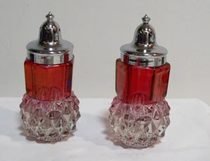 Indiana Glass Ruby Red Flash Kings Crown Diamond Point VTG Salt & Pepper Shakers - Picture 1 of 8
