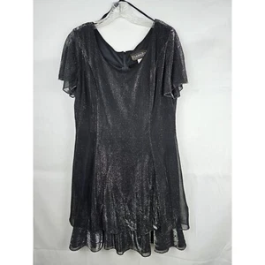 Vtg Filigree Ltd Shimmering Black Layered Dress Women's 14 Petite FLAWED - Picture 1 of 6