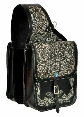 Sacoche de selle de cheval en cuir Western usinée véritable peau de vache 10 ... - Photo 1/4