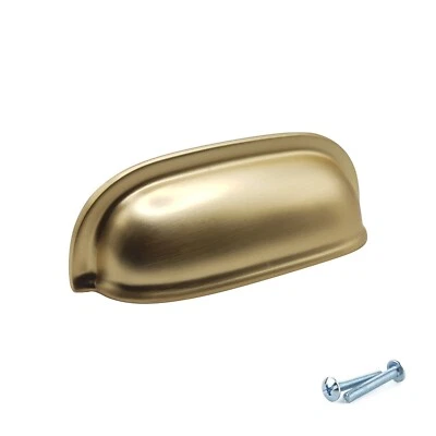 Brushed Brass Kitchen Cabinet Door Cups Handles Cupboard Drawer Furniture Pull - Image 1 of 4