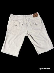 True Religion Ricky Streetwear Relax Distressed White Chino Shorts Mens Size 34