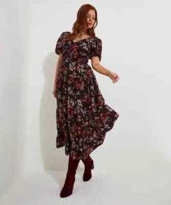 Joe Browns Maxi length Aubergine Floral Prettiest Flare Dress Size 12-18 NWT - Picture 1 of 6