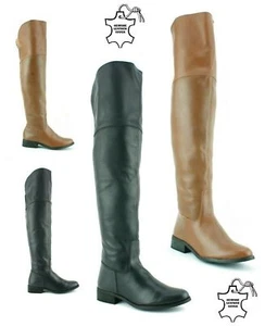 BOTAS INFORMALES DE TACÓN PLANO HASTA LA RODILLA DE CUERO REAL PARA DAMA Y MUJER TALLA DE ZAPATOS - Imagen 1 de 22