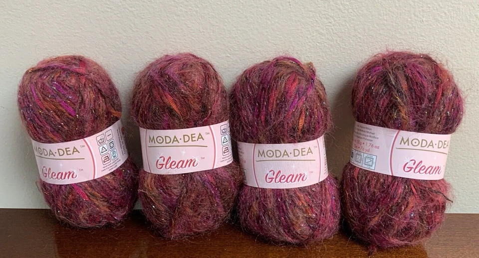 Lot of 4 - Moda Dea Yarn Gleam Nylon Kid Mohair Acrylic Polyester 1.76 Rubelite - Image 1 of 4