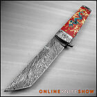 8" Japanese Damascus Etched Red Spring Assisted Tanto Blade Pocket Katana Knife