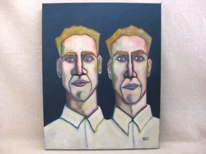 Contemporary Twins Male Portrait Painting, Original Wall Art Gemini, Modern - Picture 1 of 4