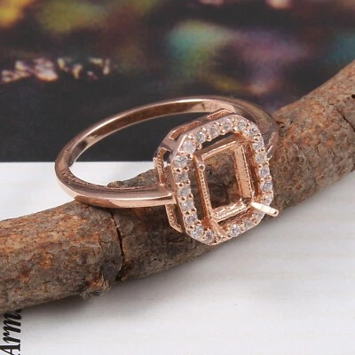 Semi Mount Ring Stone Setting Size 7X5 MM Octagon Shape Rose Gold Rhodium Plated - Image 1 of 4