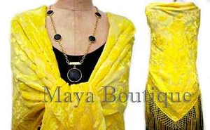 Buttercup Yellow Burnout Velvet Piano Shawl Wrap with Fringes Maya Matazaro - Picture 1 of 1