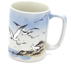 Vintage Seagull Otagiri Japan Mug Beach Scene Blue Beige White - Picture 1 of 5