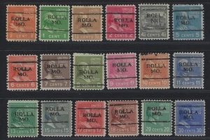 Precancels - MO - Rolla - Type 701 - 18 different Prexy denoms - Picture 1 of 2