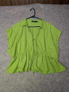 Marc New York Large Green Tie Front Collared Blouse Flowy Linen Blend Resort  - Picture 1 of 6