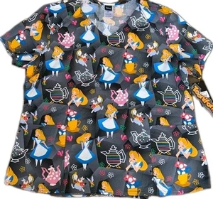 Tooniforms Disney Alice in Wonderland Scrub Top Women 2X NWT Shirt Nursing - Picture 1 of 15