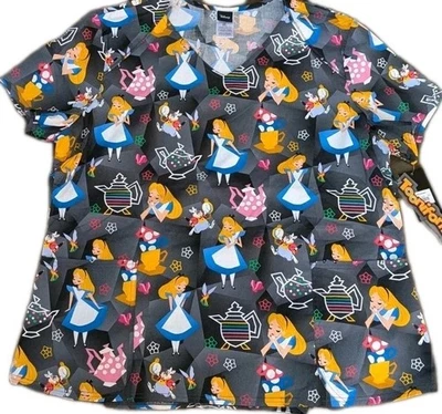 Tooniforms Disney Alice in Wonderland Scrub Top Women 2X NWT Shirt Nursing - Image 1 of 4