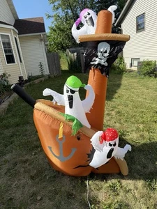 Gemmy Airblown Inflatable Halloween Ghost Pirate Ship Lights Up 6' Tall Spooky - Picture 1 of 18